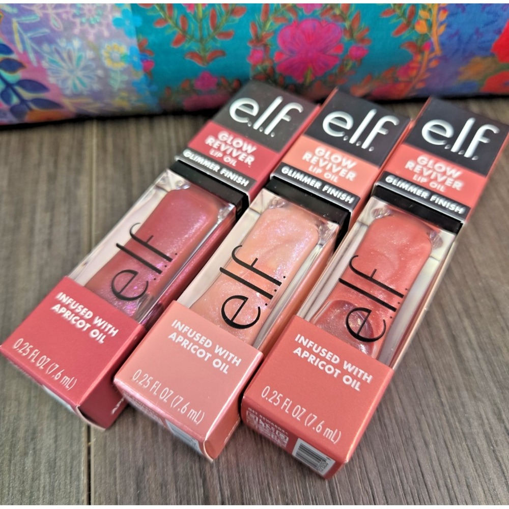 NIB e.l.f. Glow Reviver Lip Oil Set - Lot of 3 in box  0.25 fl oz Each